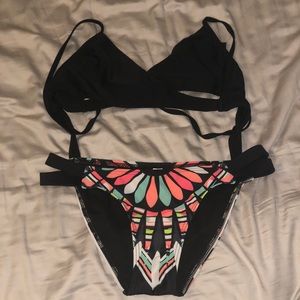 swim suit, black/ multicolor
